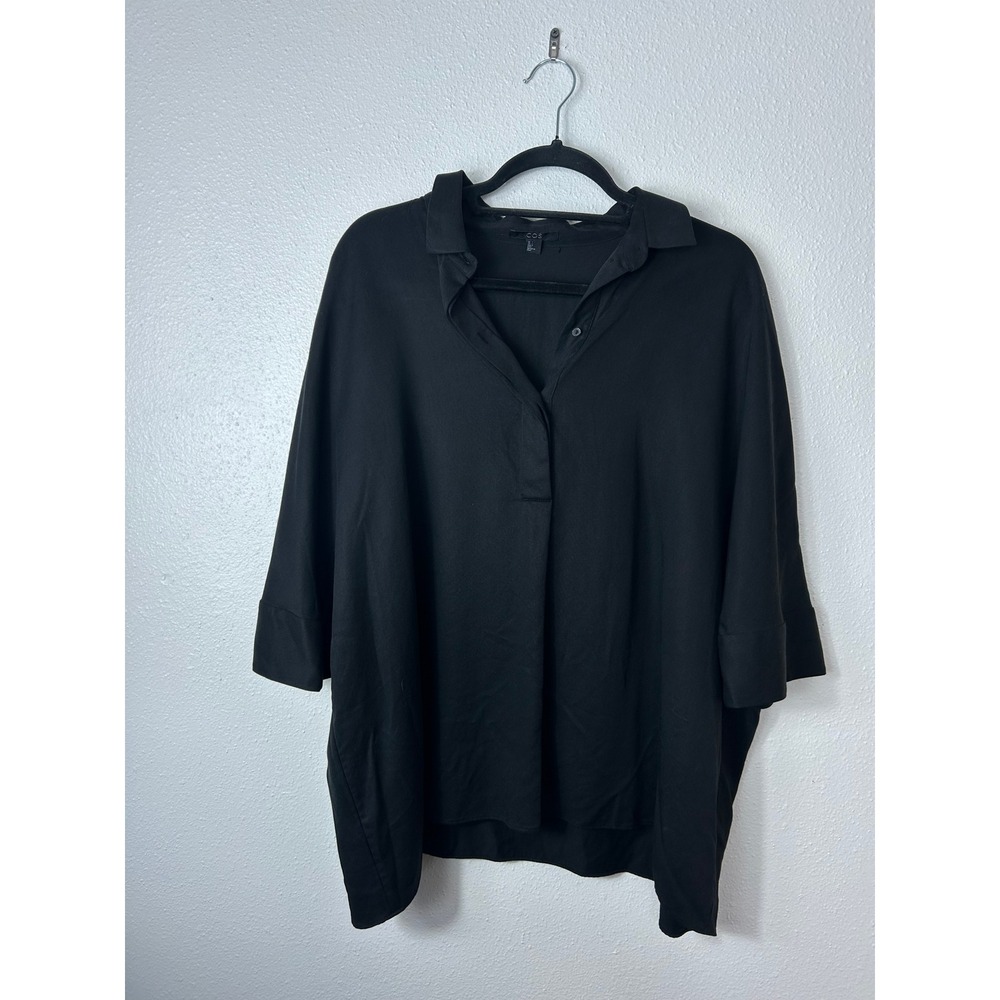 COS Women's Oversized Boxy Polo Top Black Sz 6 Lagenlook Minimalist Office - Picture 2 of 7